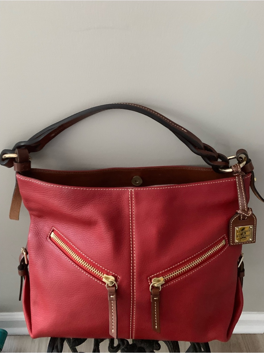 Dooney & Bourke Red Leather Shoulder Bag with Gold Hardware